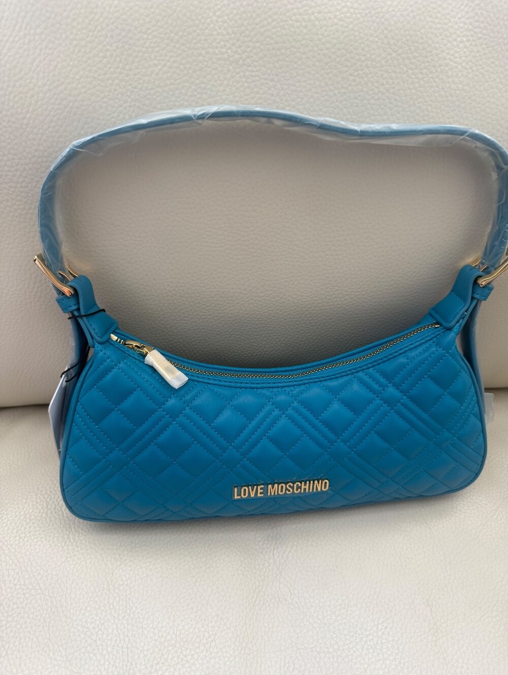 Love Moschino Quilted-Design Logo-Detail Shoulder Blue Bag